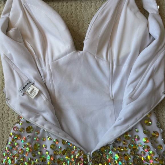 VIENNA White Iridescent Beaded Evening Cocktail Formal Mini Party Dress … - Picture 12 of 14